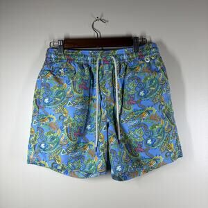 POLO RALPH LAUREN Med Men's Blue Paisley Floral Swim Trunks Shorts, Tropical